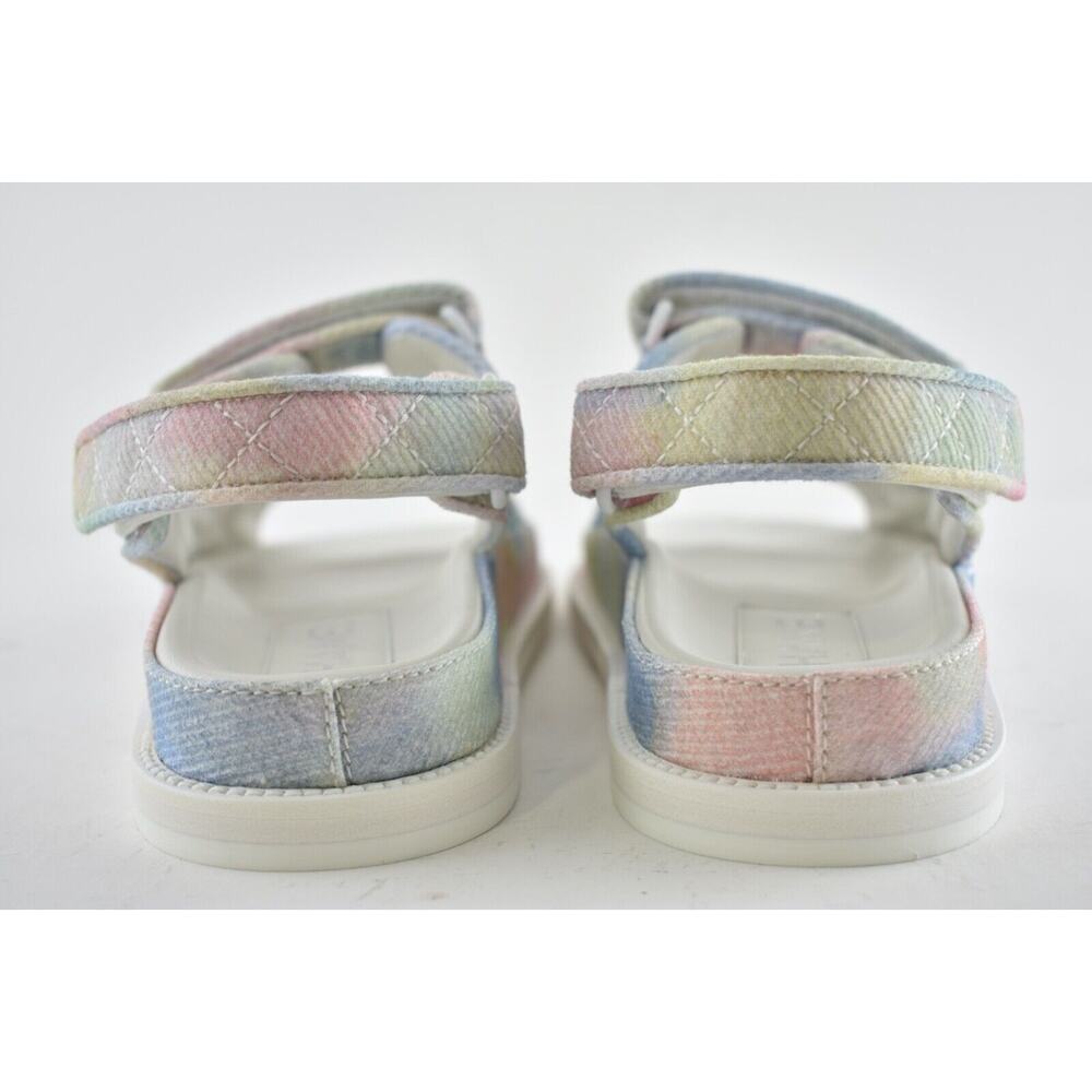 Chanel 22C Green Pink Blue White CC Logo Mule Slide Strap Flat Dad Sandal 35 - Picture 11 of 12